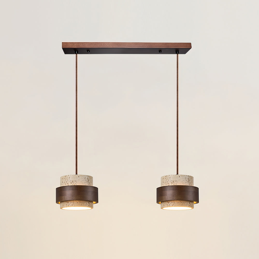 Elegant Pendant Light | Travertine Stone Shade with Walnut Wood Accent | Ambient Glow for Modern Spaces 9