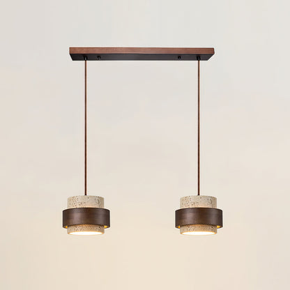 Elegant Pendant Light | Travertine Stone Shade with Walnut Wood Accent | Ambient Glow for Modern Spaces 9
