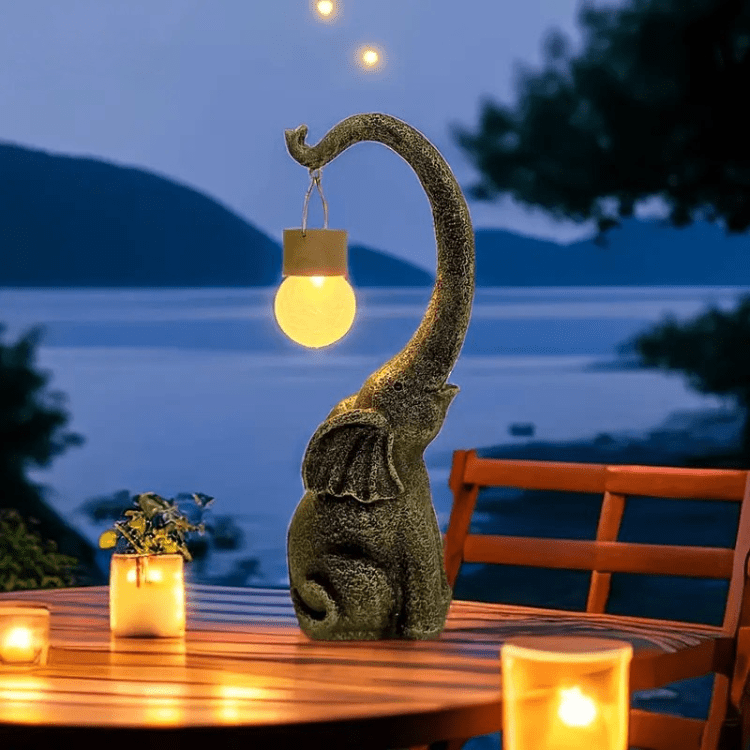 Elegant Solar-Powered Copper Elephant Lamp with Ambient Lighting for Outdoor Serenity 0