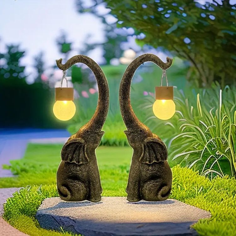 Elegant Solar-Powered Copper Elephant Lamp with Ambient Lighting for Outdoor Serenity 3