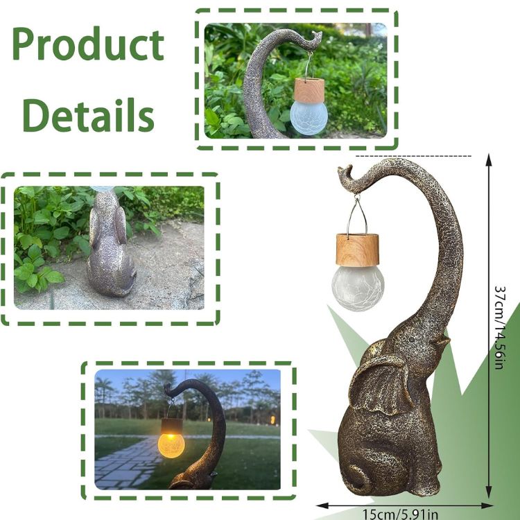 Elegant Solar-Powered Copper Elephant Lamp with Ambient Lighting for Outdoor Serenity 4