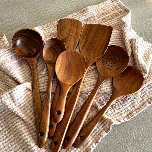 Natural Wooden Utensil Set | 7-Piece Kitchen Tools for Versatile Cooking 0