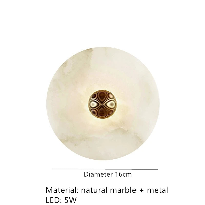 Marble wall light A form dimensions, 16cm diameter disc