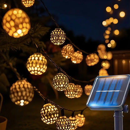 Moroccan Solar String Lights | Waterproof Garden Ball Fairy Lights, 8 Modes