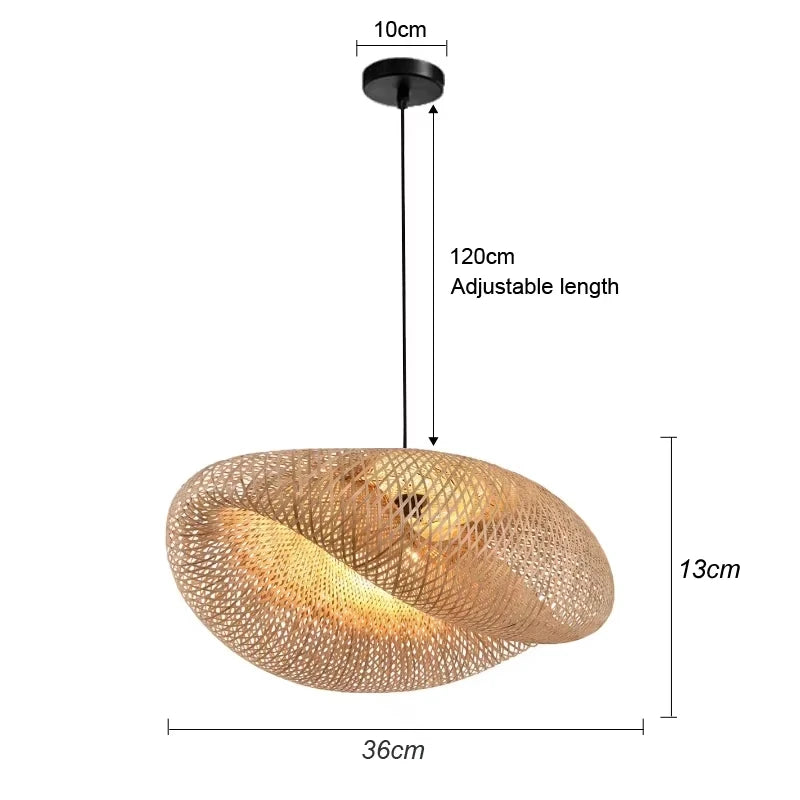 Bamboo pebble pendant light dimensions, 36cm wide by 13cm high