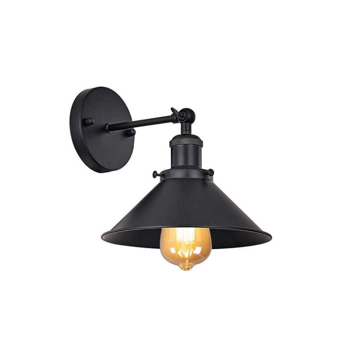 Matte black industrial cone wall light dimensions