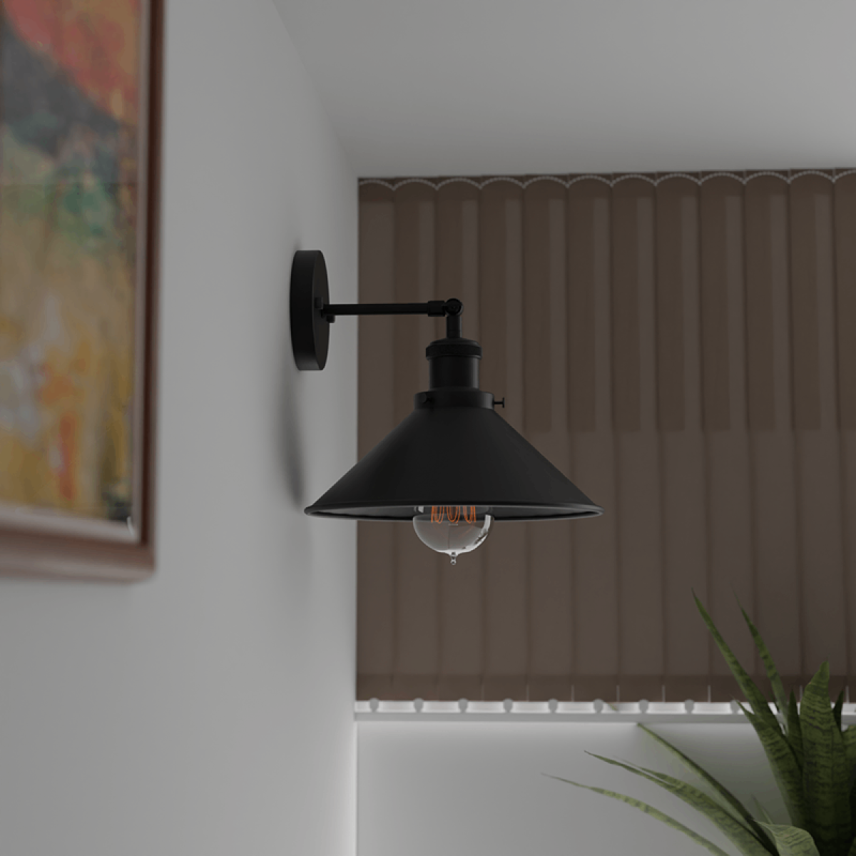Matte black industrial cone wall light adjustable angle