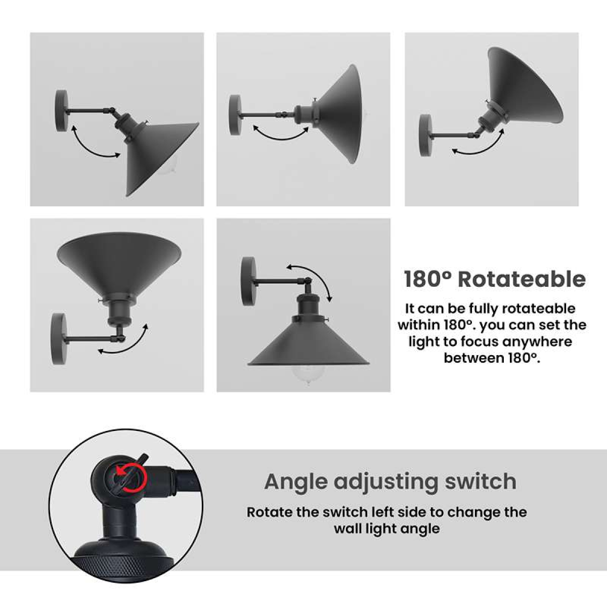 Matte black industrial cone wall lights