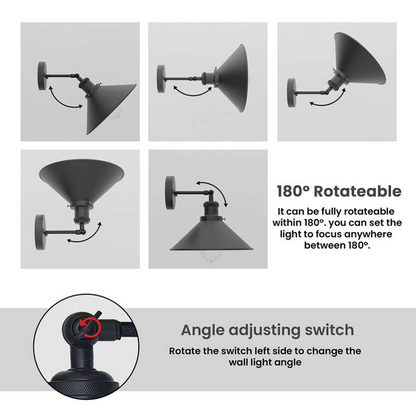 Matte black industrial cone wall lights