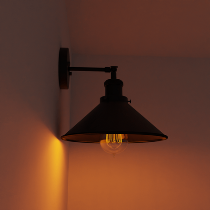 Matte black industrial cone wall light