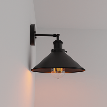 Matte black industrial cone wall light