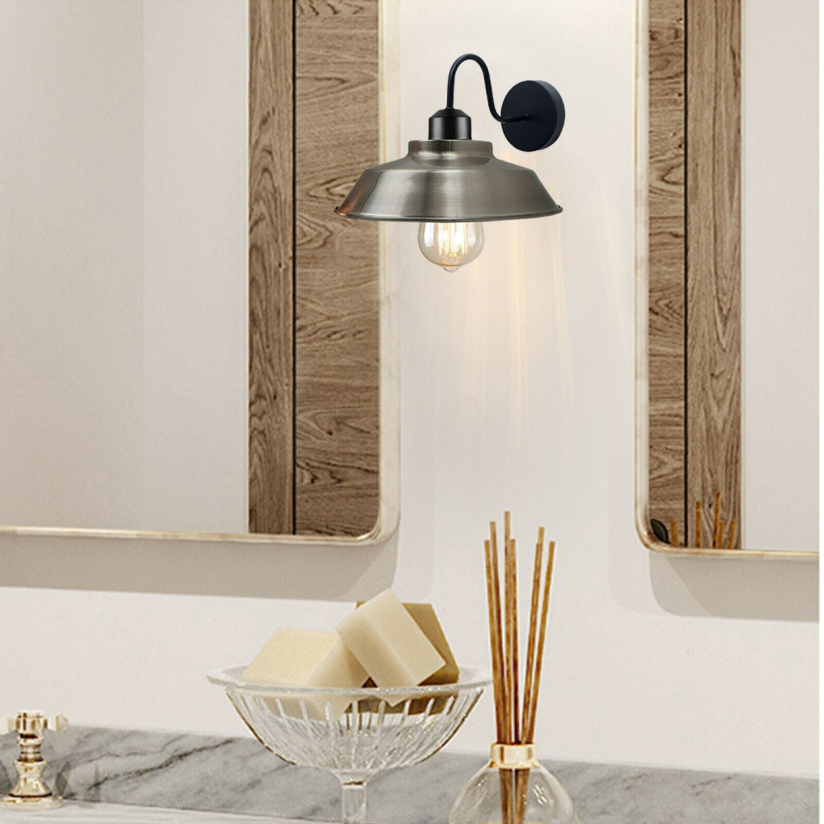 Gooseneck barn wall light with copper shade