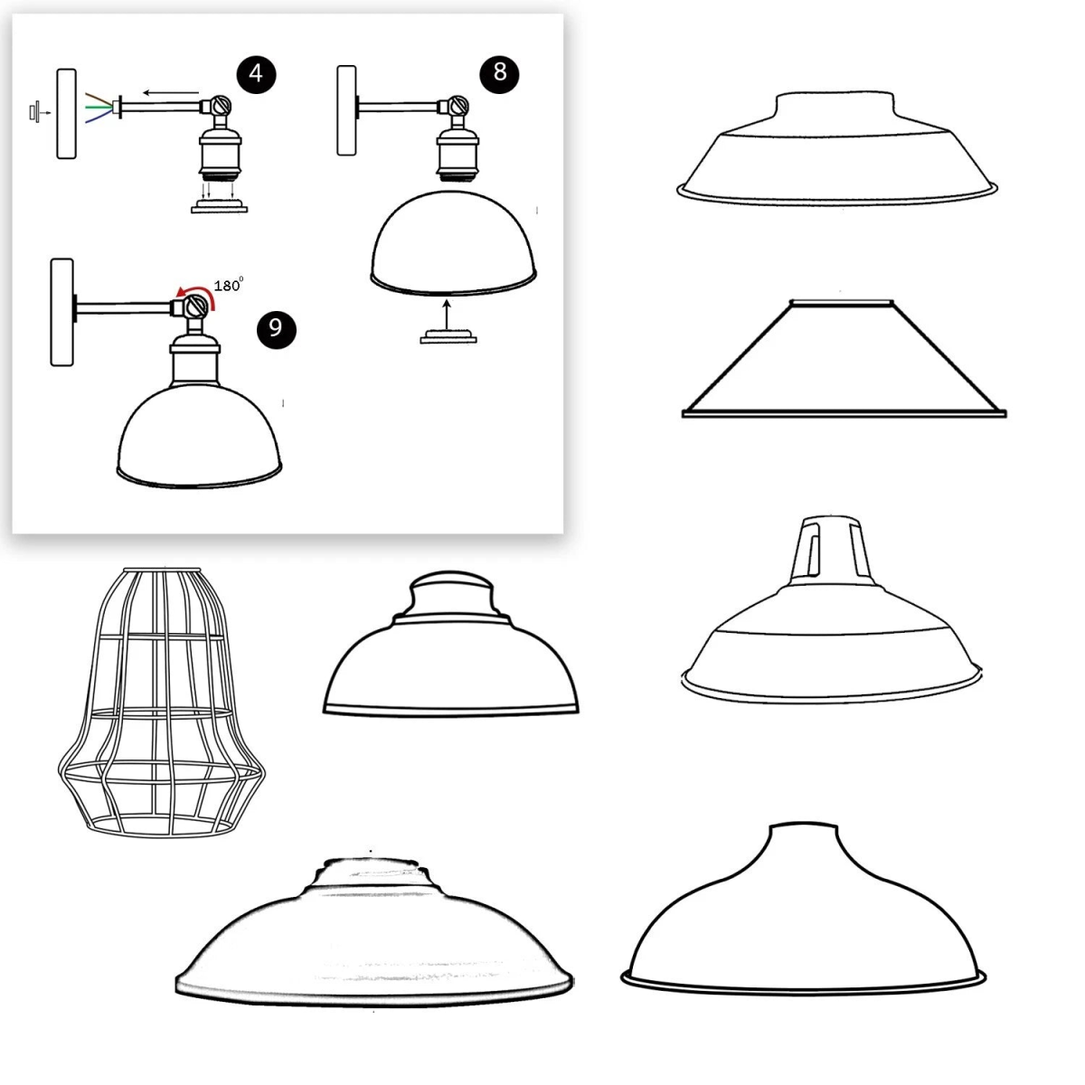 Vintage industrial dome wall light in grey with E27 bulb