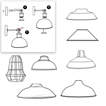 Vintage industrial dome wall light in grey with E27 bulb