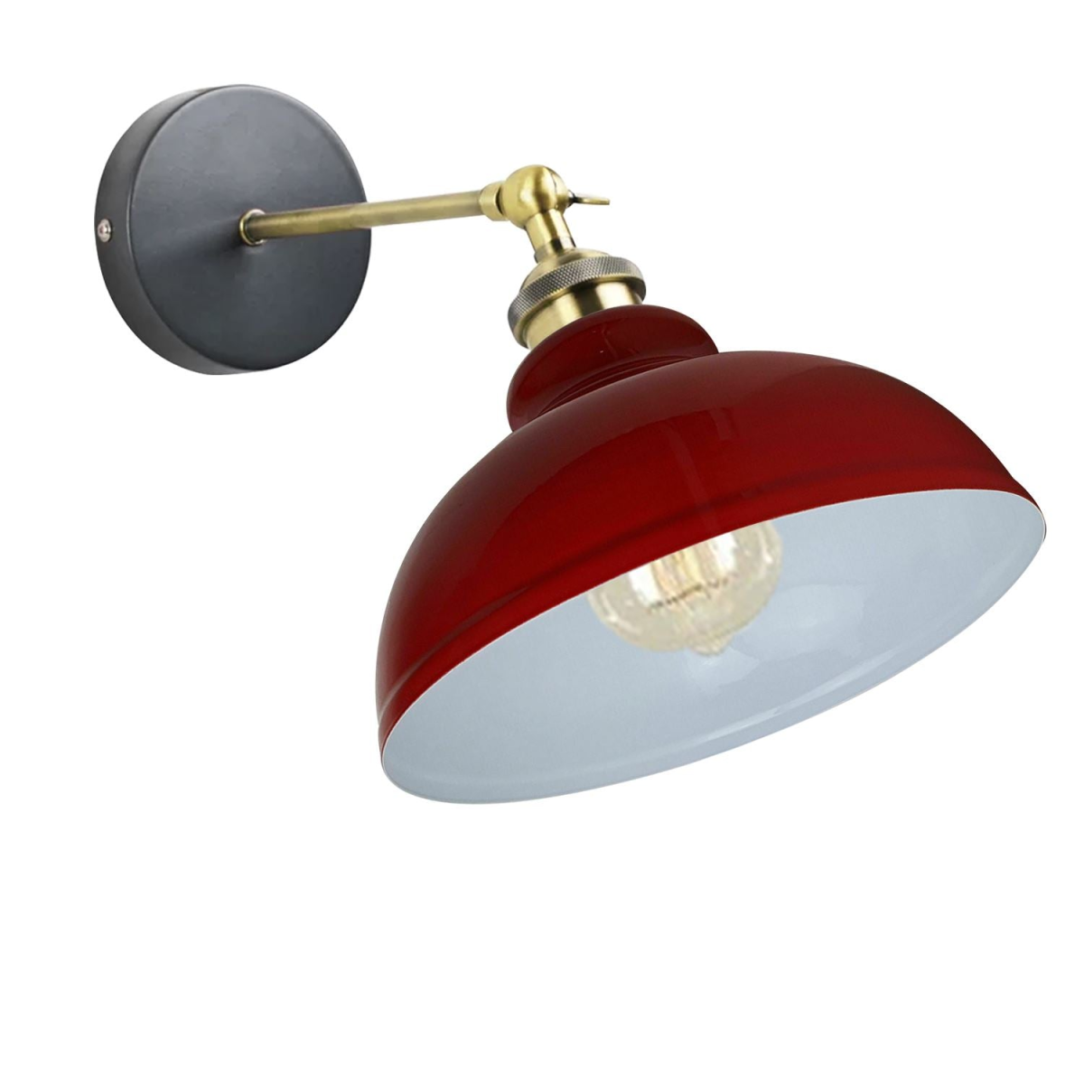 Vintage industrial dome wall light in red, front view