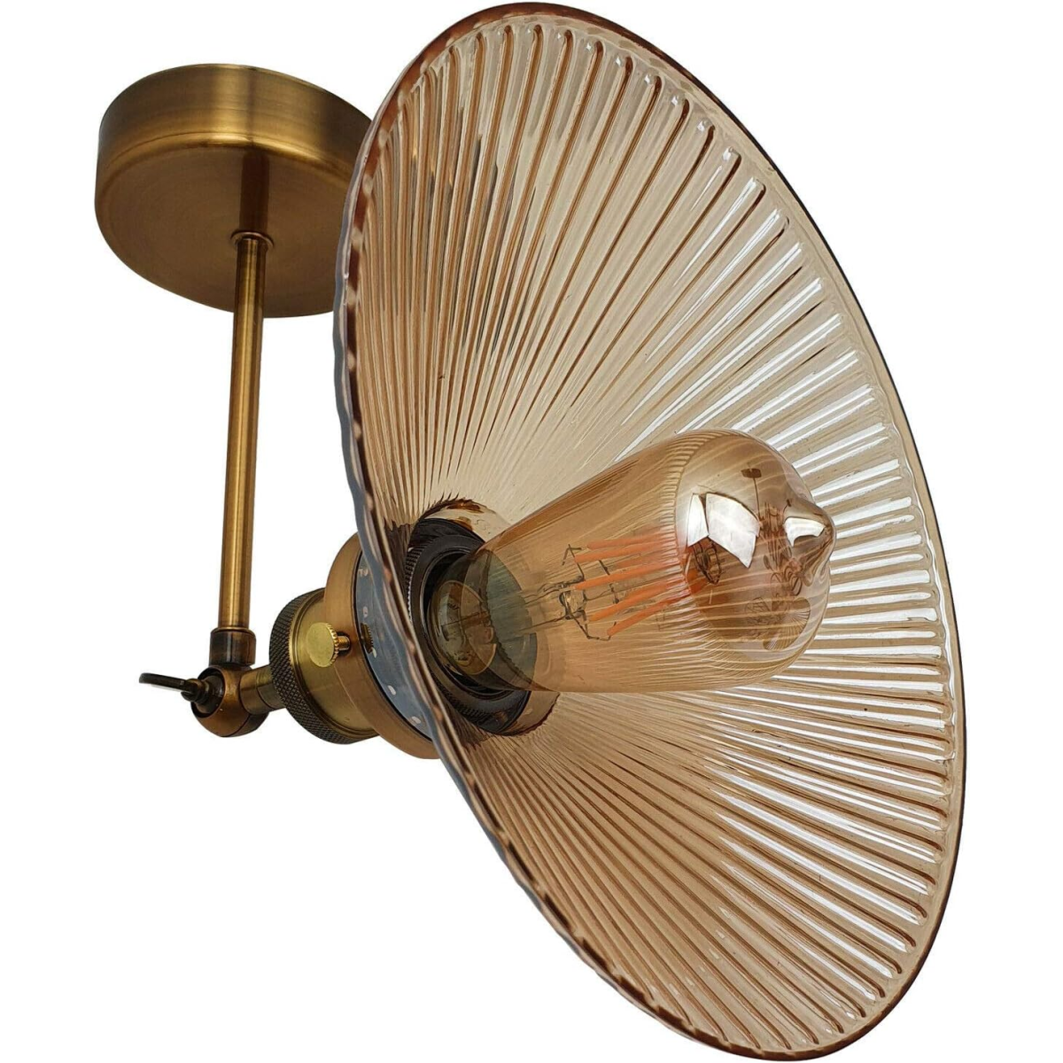 Ribbed amber glass cone shade