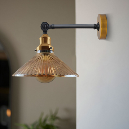 Ribbed amber glass cone wall light dimensions