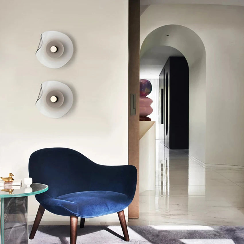 Glass Wall Light | Nordic Round Wall Lamp for Bedroom, Bedside, Hallway & Bathroom Mirror | Cognac or Grey Glass Sconce, Ø25cm