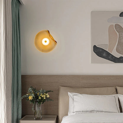 Glass Wall Light | Nordic Round Wall Lamp for Bedroom, Bedside, Hallway & Bathroom Mirror | Cognac or Grey Glass Sconce, Ø25cm