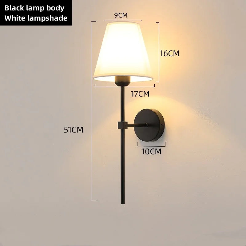 Rustic fabric wall lamp E27 bulb fitting detail