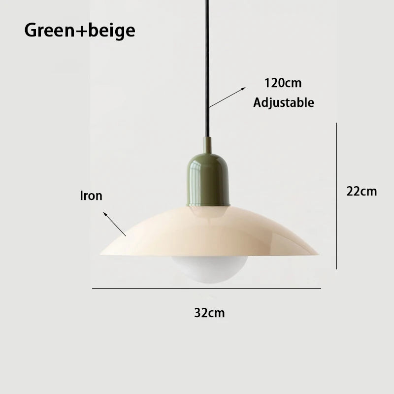 Green and cream macaron saucer pendant light, 32cm wide by 22cm high