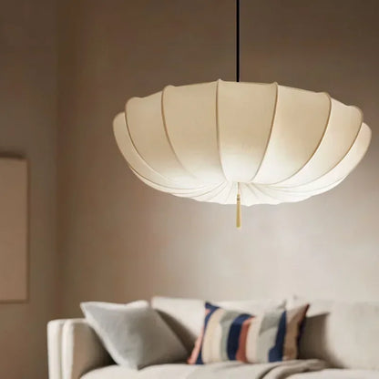 Fabric Pendant Light | French Pleated Umbrella Chandelier for Bedroom, Dining Room & Living Room | Wabi Sabi Cloth Shade E27, Warm White, 40 or 50cm