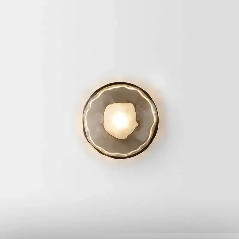 Glass Wall Light | Modern Dimpled Glass Sconce for Living Room, Bedside, Hallway & Stairs | Amber, Grey or Clear, Flush or Rod Style, Gold or Black