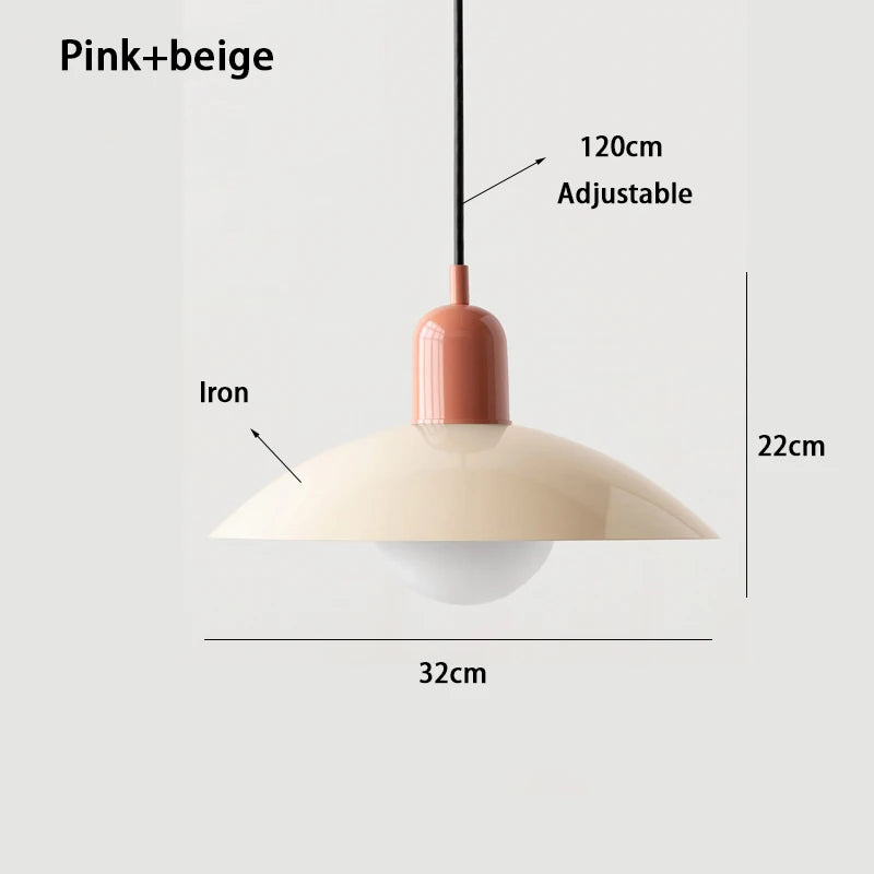 Pink and cream macaron saucer pendant light, 32cm wide by 22cm high