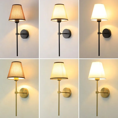 Rustic style wall sconce fabric shade bedroom hallway