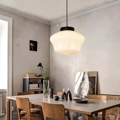 Glass Pendant Light | Antique Cream Hanging Lamp for Kitchen Island, Bar Counter & Study | Single Head, White, Amber or Mushroom Shade