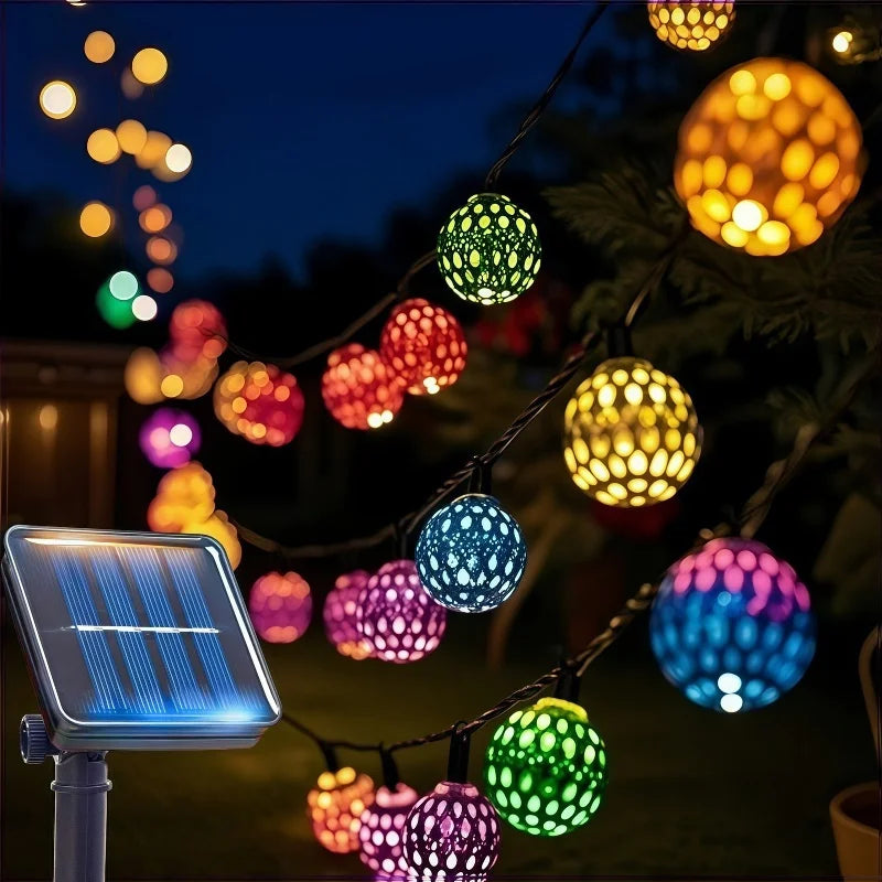 Moroccan Solar String Lights | Waterproof Garden Ball Fairy Lights, 8 Modes
