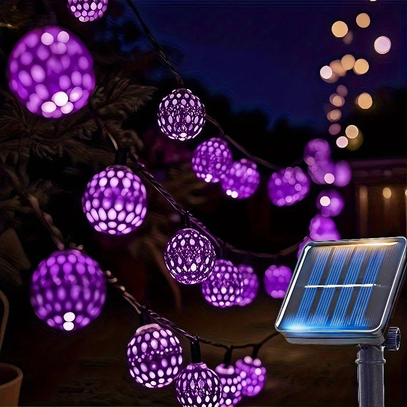 Moroccan Solar String Lights | Waterproof Garden Ball Fairy Lights, 8 Modes