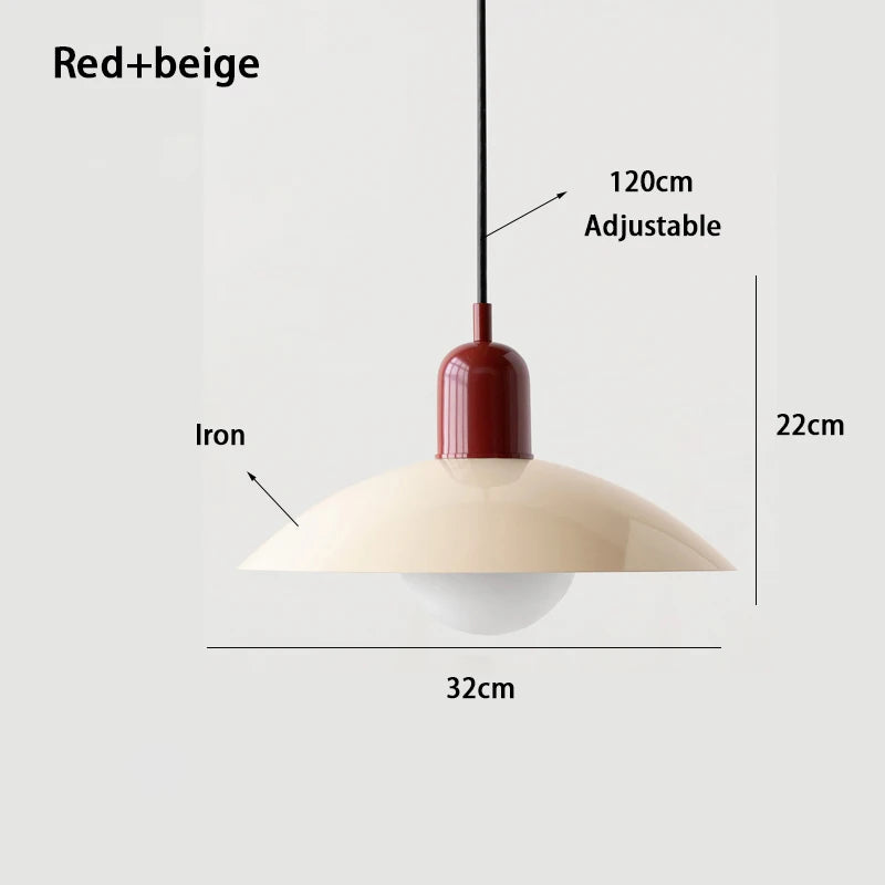 Red and cream macaron saucer pendant light, 32cm wide by 22cm high