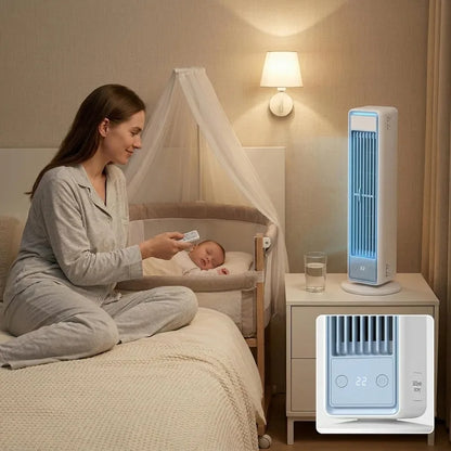 Bladeless Tower Fan | Rechargeable Portable Cooling Fan with Remote, 5 Speeds & Quiet Oscillation