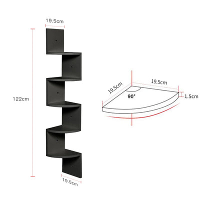 Corner Wall Shelf | Zigzag Floating Bookshelf 5-Tier Wood