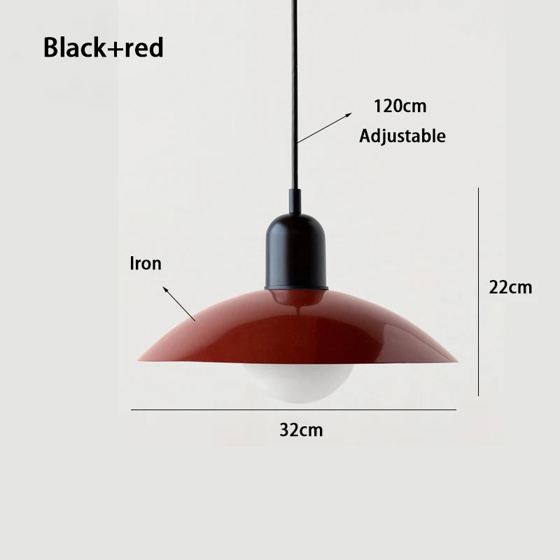 Black and oxblood macaron saucer pendant light, 32cm wide by 22cm high