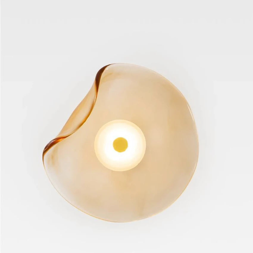 Glass Wall Light | Nordic Round Wall Lamp for Bedroom, Bedside, Hallway & Bathroom Mirror | Cognac or Grey Glass Sconce, Ø25cm