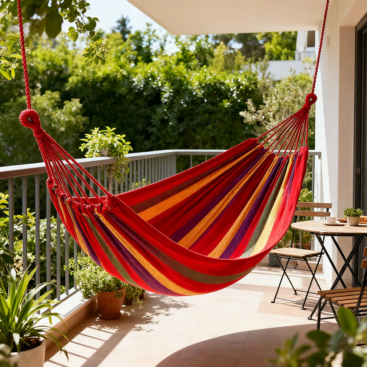 Double Hammock | 2-Person Cotton Canvas with Tree Straps for Garden