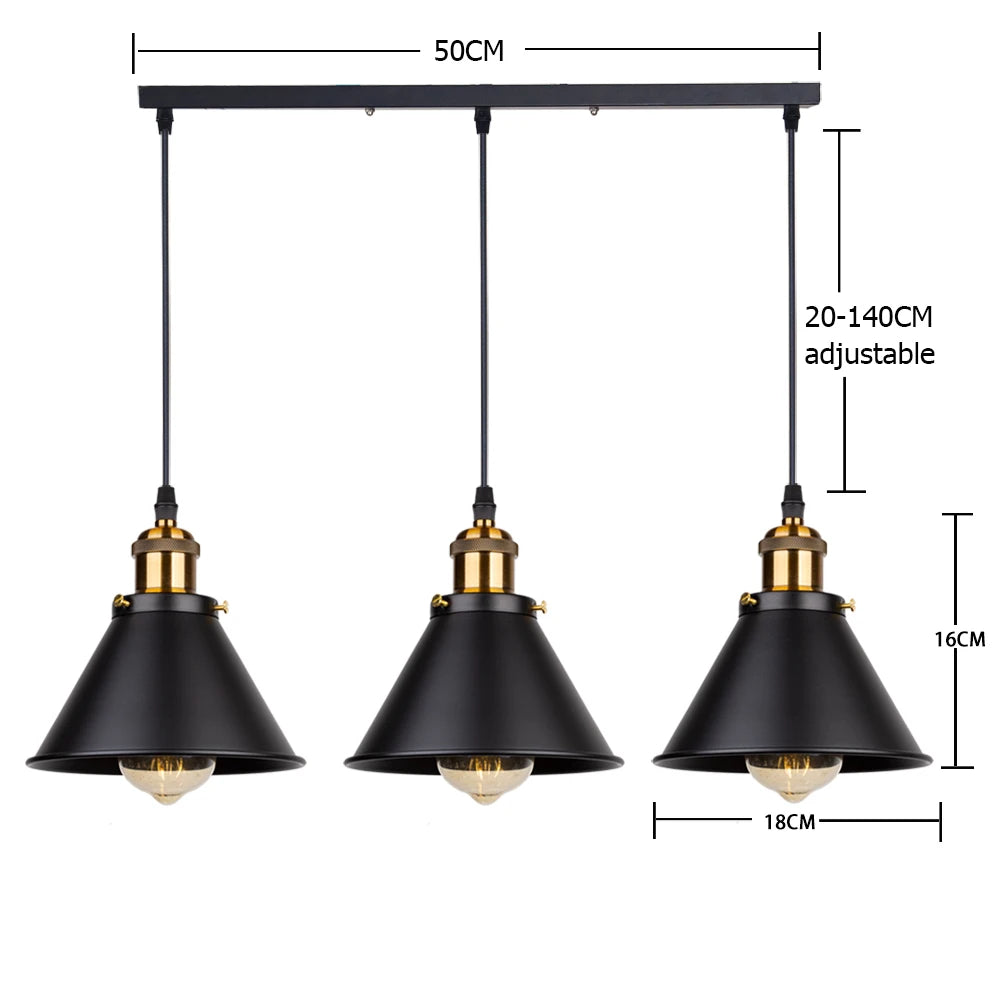 Loft | Industrial Retro Pendant Light – Single & 3-Light Cluster, E27