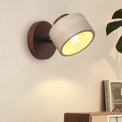 Stone Wall Light | Rotatable Yellow Cave Stone Reading Lamp with Switch for Bedside, Bedroom & Study | Wabi Sabi Wall Sconce, Walnut or Log Wood
