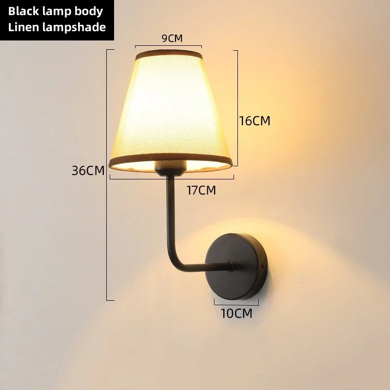 Vintage fabric wall lamp side profile view