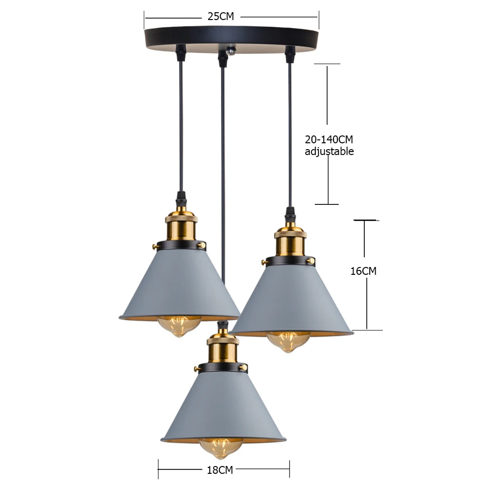 Loft | Industrial Retro Pendant Light – Single & 3-Light Cluster, E27