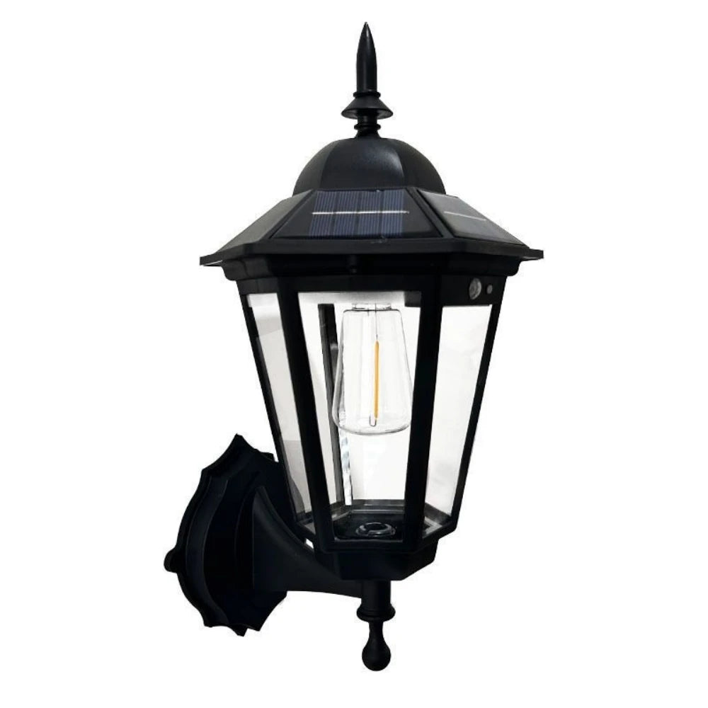 Vintage Solar Wall Lantern | Retro Outdoor Garden Light in Brass or Black