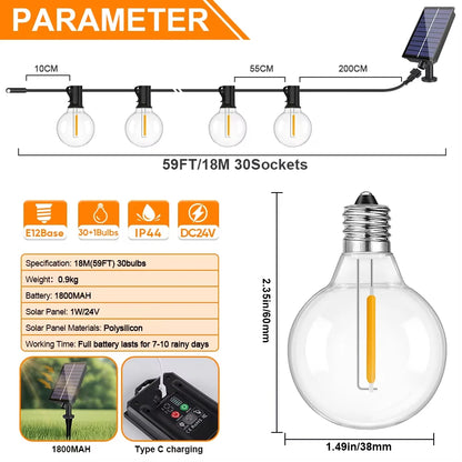 Solar Festoon Lights | G40 Globe Outdoor String Lights with Remote