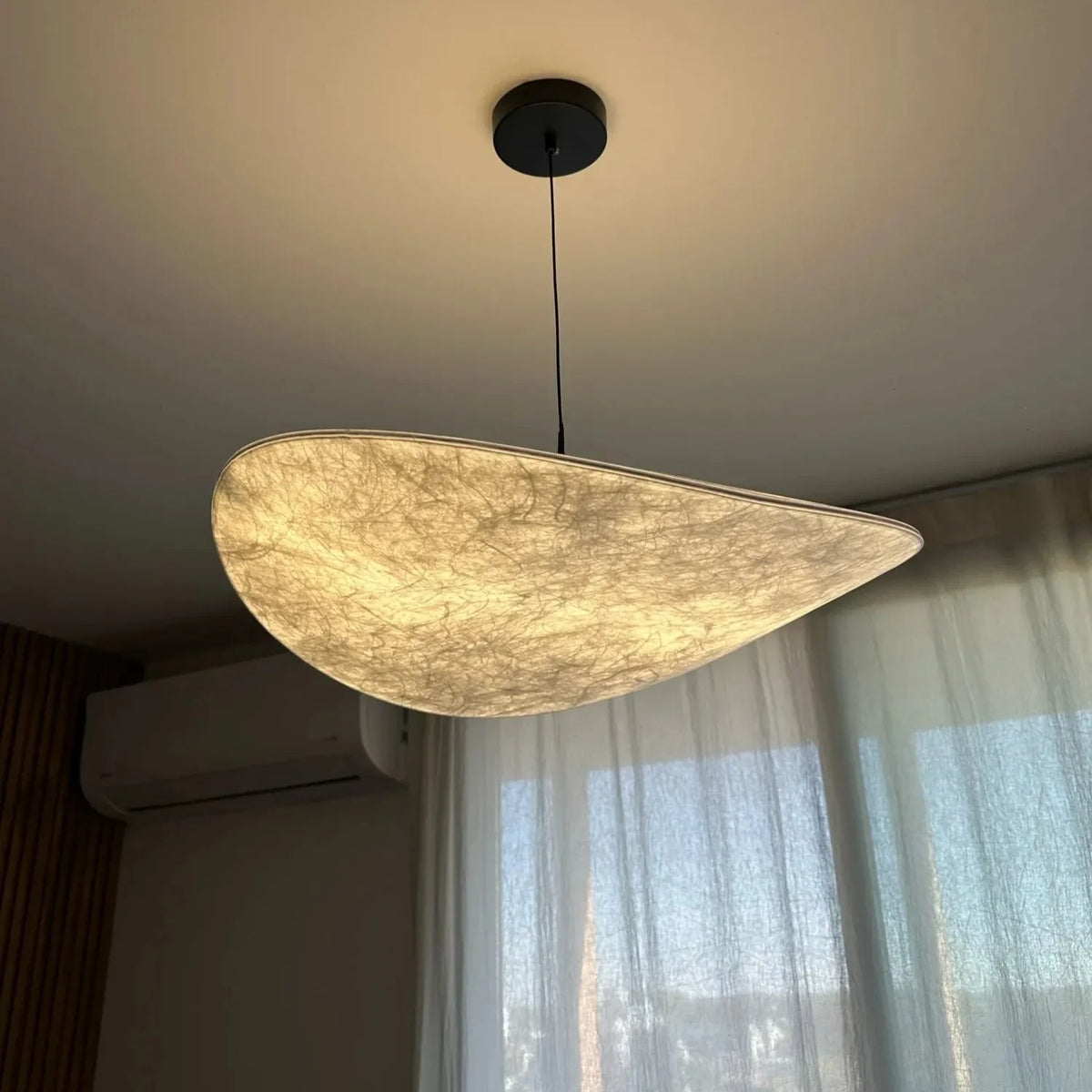 Silk Pendant Light | Designer Fabric Disc Chandelier for Dining Room, Bedroom & Living Room | Remote Control LED, Warm White, 40cm or 50cm