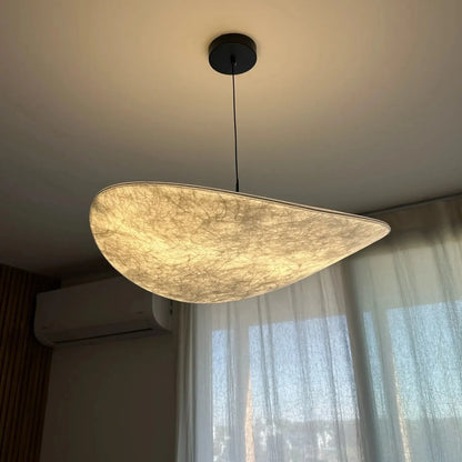 Silk Pendant Light | Designer Fabric Disc Chandelier for Dining Room, Bedroom & Living Room | Remote Control LED, Warm White, 40cm or 50cm