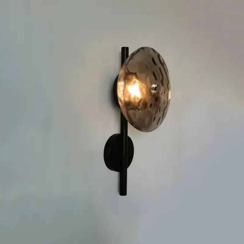 Glass Wall Light | Modern Dimpled Glass Sconce for Living Room, Bedside, Hallway & Stairs | Amber, Grey or Clear, Flush or Rod Style, Gold or Black