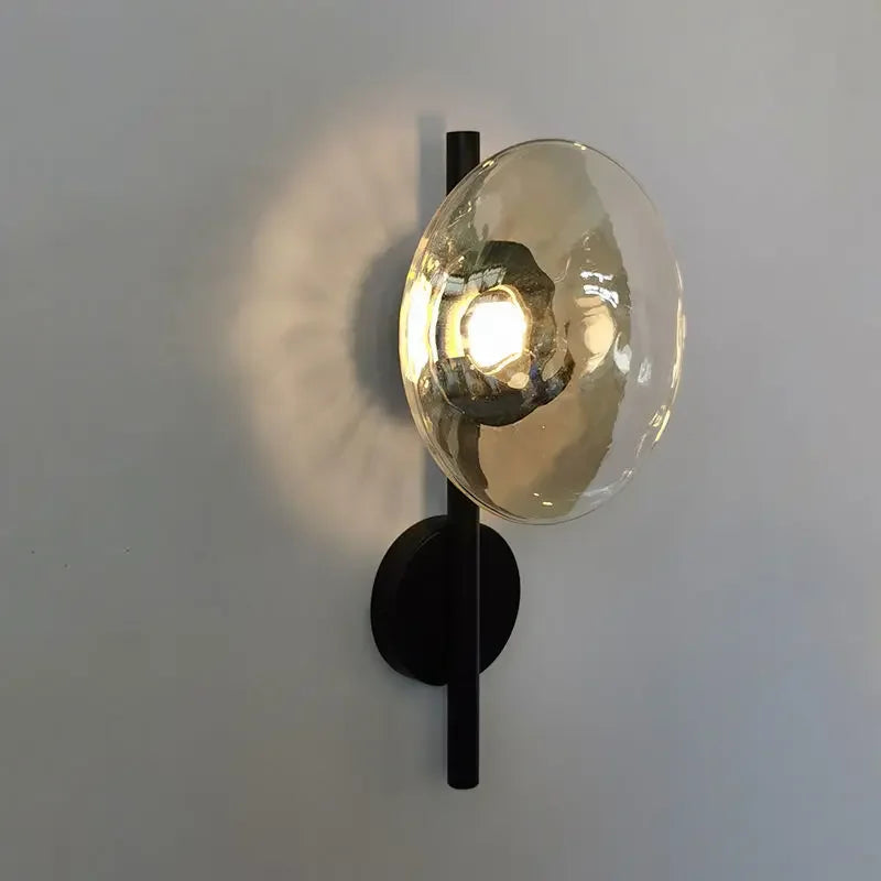 Glass Wall Light | Modern Dimpled Glass Sconce for Living Room, Bedside, Hallway & Stairs | Amber, Grey or Clear, Flush or Rod Style, Gold or Black