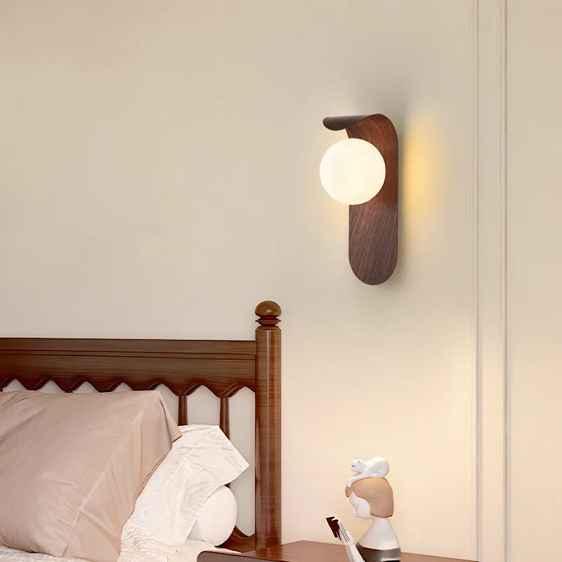 Wooden Wall Light | Walnut Wood Grain Bedside Wall Lamp with Soft Acrylic Shade for Bedroom, Hallway & Stairs | G9 Wall Sconce, 13×25cm