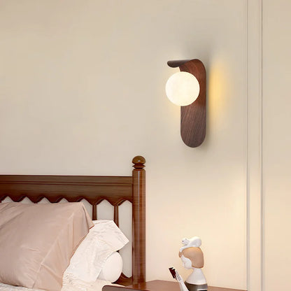 Wooden Wall Light | Walnut Wood Grain Bedside Wall Lamp with Soft Acrylic Shade for Bedroom, Hallway & Stairs | G9 Wall Sconce, 13×25cm